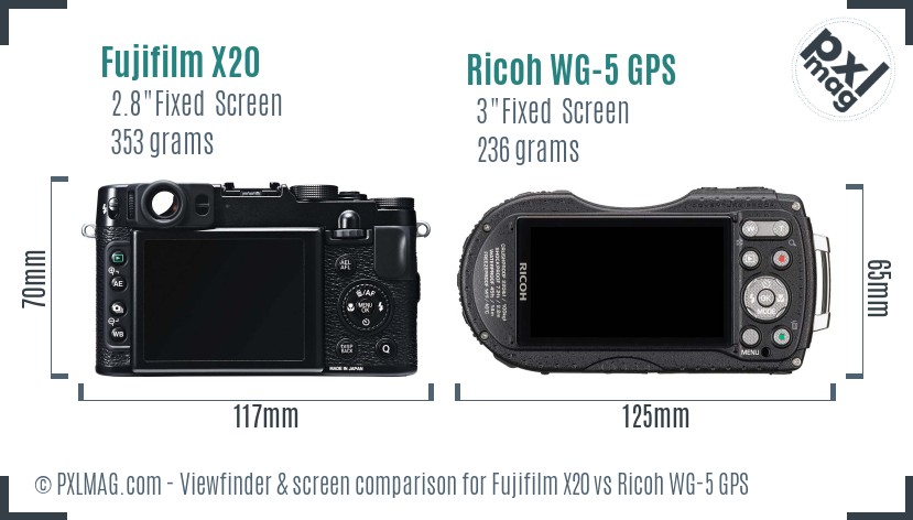 Fujifilm X20 vs Ricoh WG-5 GPS Screen and Viewfinder comparison