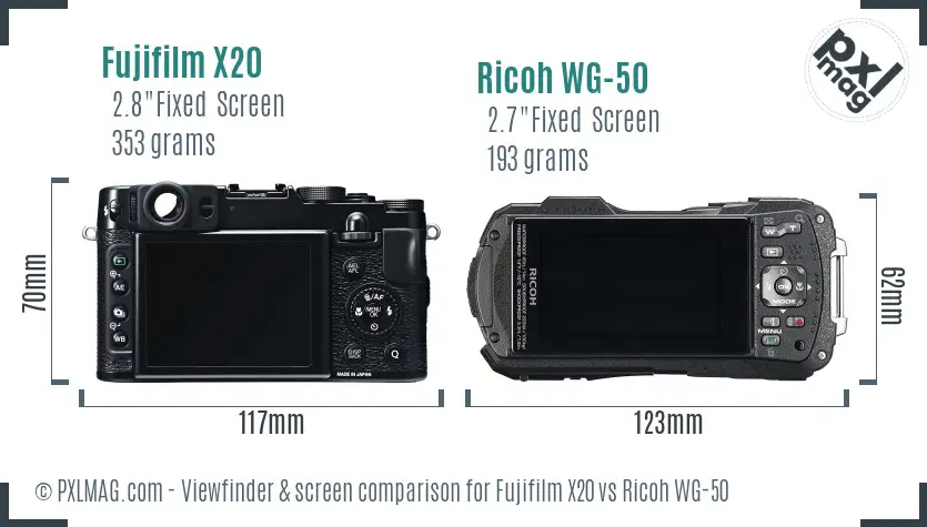Fujifilm X20 vs Ricoh WG-50 Screen and Viewfinder comparison