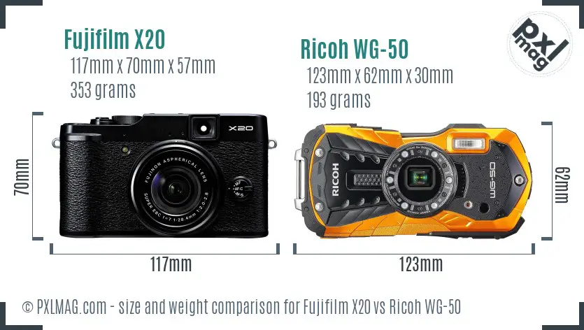 Fujifilm X20 vs Ricoh WG-50 size comparison Fujifilm X20 vs Ricoh WG-50 size comparison