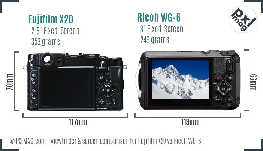Fujifilm X20 vs Ricoh WG-6 Screen and Viewfinder comparison