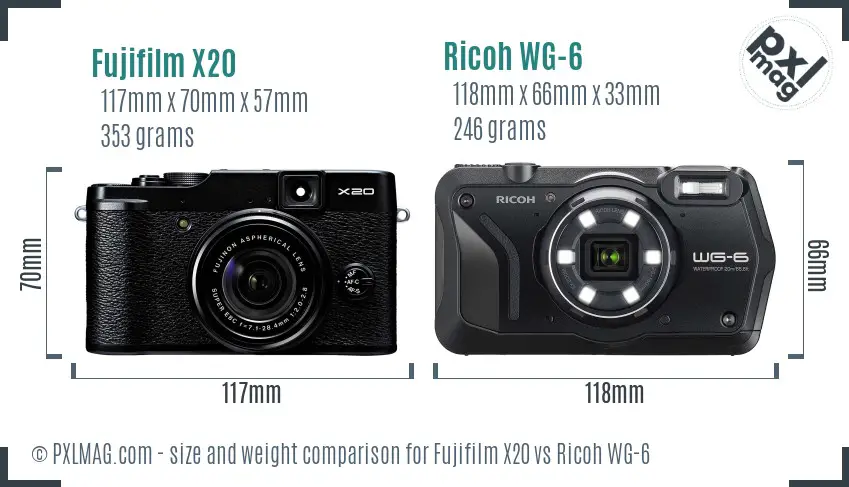 Fujifilm X20 vs Ricoh WG-6 size comparison