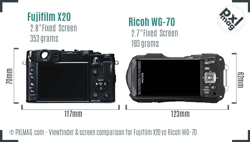 Fujifilm X20 vs Ricoh WG-70 Screen and Viewfinder comparison