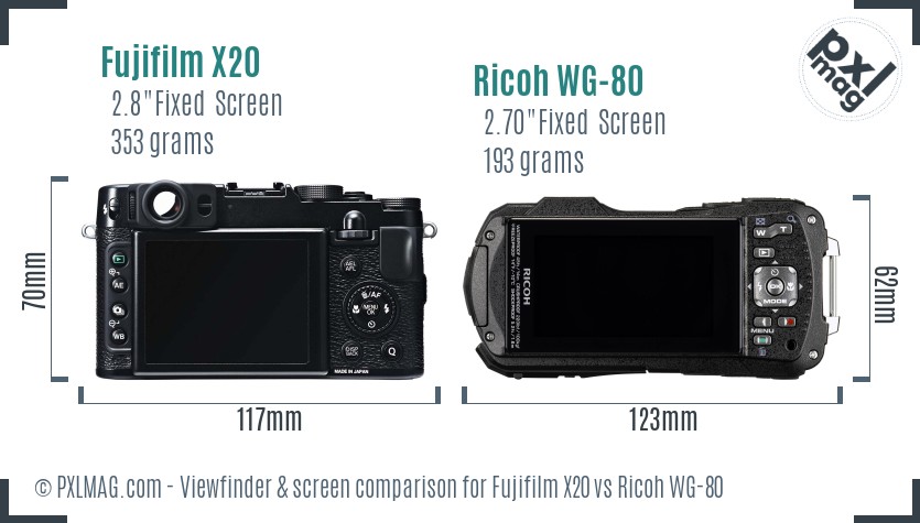 Fujifilm X20 vs Ricoh WG-80 Screen and Viewfinder comparison
