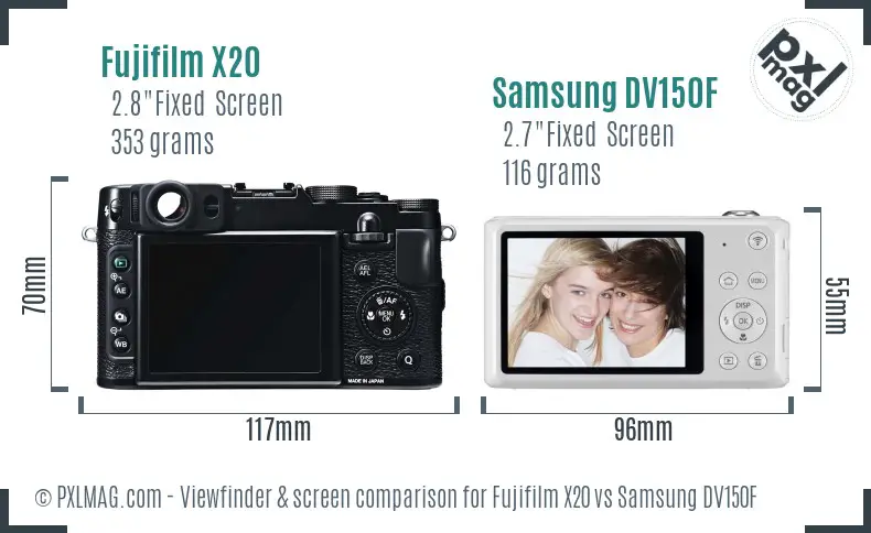 Fujifilm X20 vs Samsung DV150F Screen and Viewfinder comparison