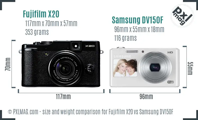 Fujifilm X20 vs Samsung DV150F size comparison