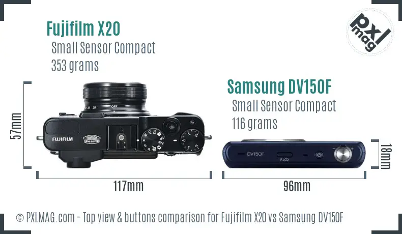 Fujifilm X20 vs Samsung DV150F top view buttons comparison