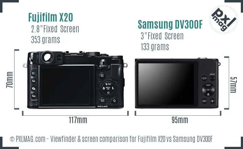 Fujifilm X20 vs Samsung DV300F Screen and Viewfinder comparison