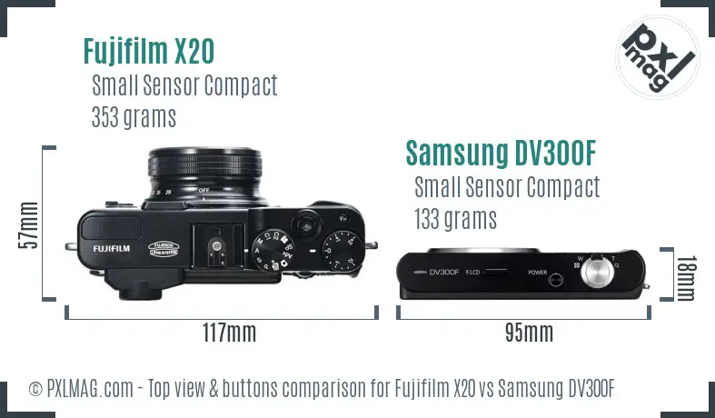 Fujifilm X20 vs Samsung DV300F top view buttons comparison