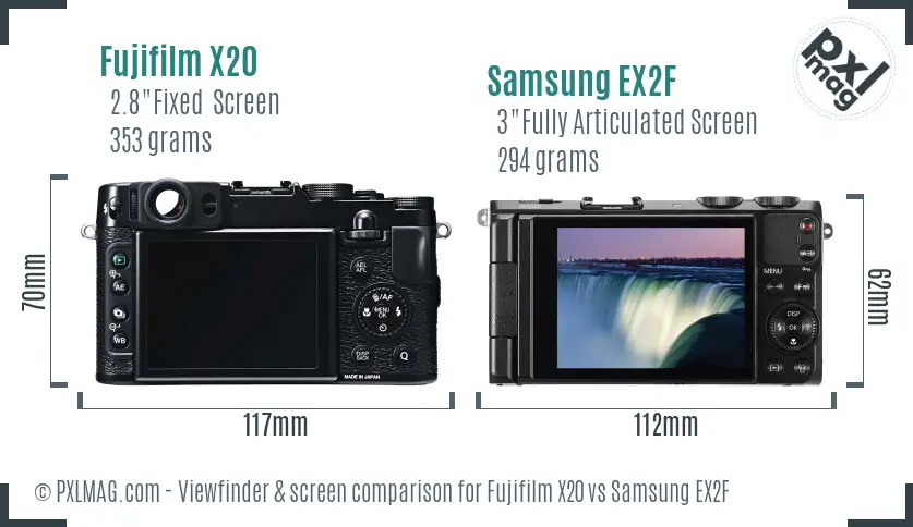 Fujifilm X20 vs Samsung EX2F Screen and Viewfinder comparison