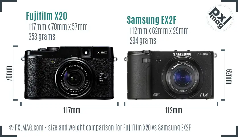 Fujifilm X20 vs Samsung EX2F size comparison