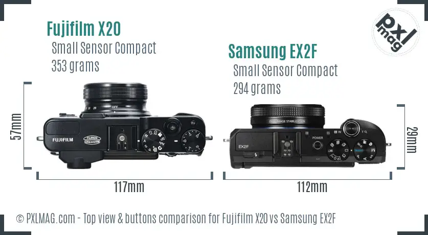 Fujifilm X20 vs Samsung EX2F top view buttons comparison
