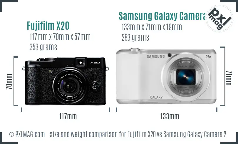 Fujifilm X20 vs Samsung Galaxy Camera 2 size comparison