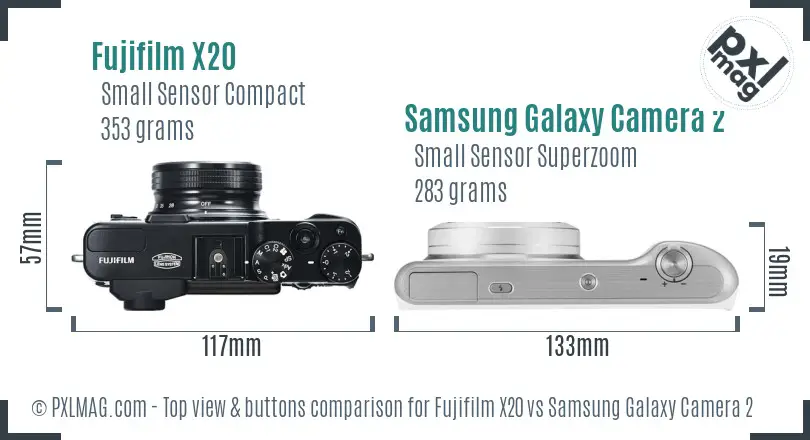 Fujifilm X20 vs Samsung Galaxy Camera 2 top view buttons comparison