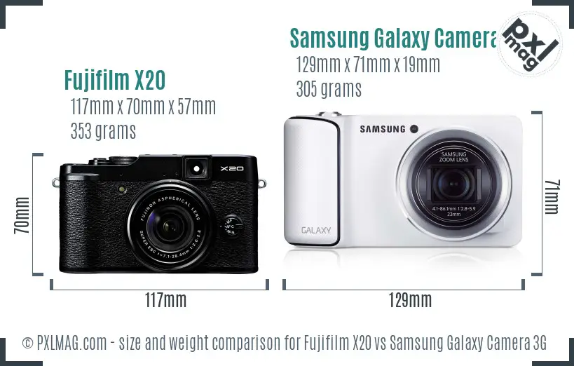 Fujifilm X20 vs Samsung Galaxy Camera 3G size comparison Fujifilm X20 vs Samsung Galaxy Camera 3G size comparison