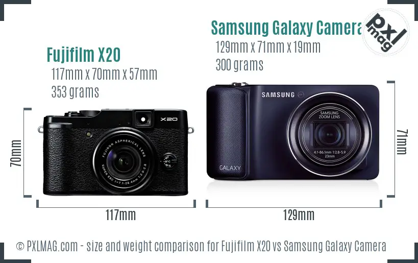 Fujifilm X20 vs Samsung Galaxy Camera size comparison