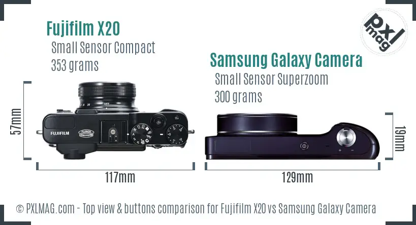 Fujifilm X20 vs Samsung Galaxy Camera top view buttons comparison