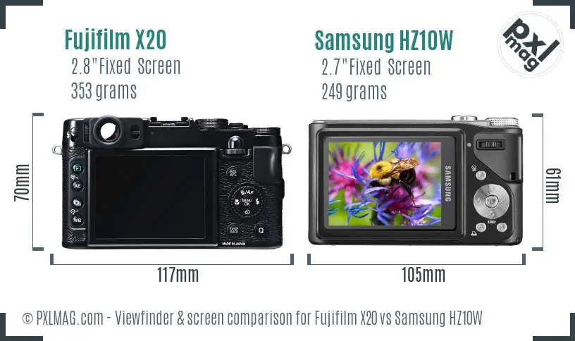 Fujifilm X20 vs Samsung HZ10W Screen and Viewfinder comparison