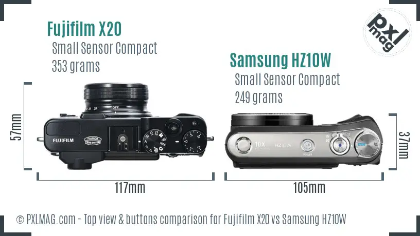 Fujifilm X20 vs Samsung HZ10W top view buttons comparison