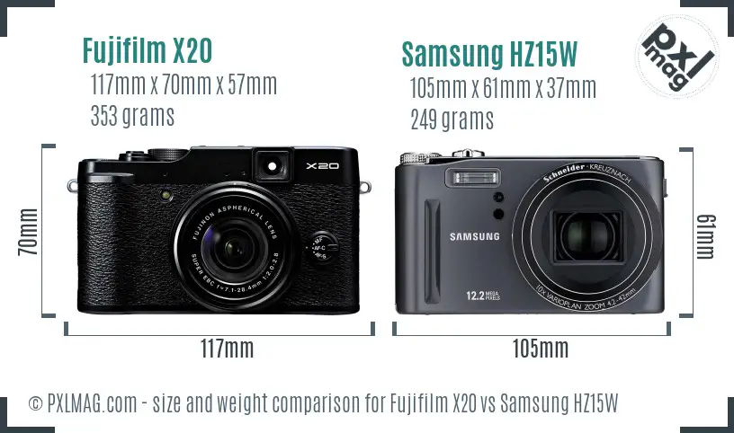 Fujifilm X20 vs Samsung HZ15W size comparison