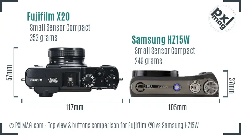 Fujifilm X20 vs Samsung HZ15W top view buttons comparison