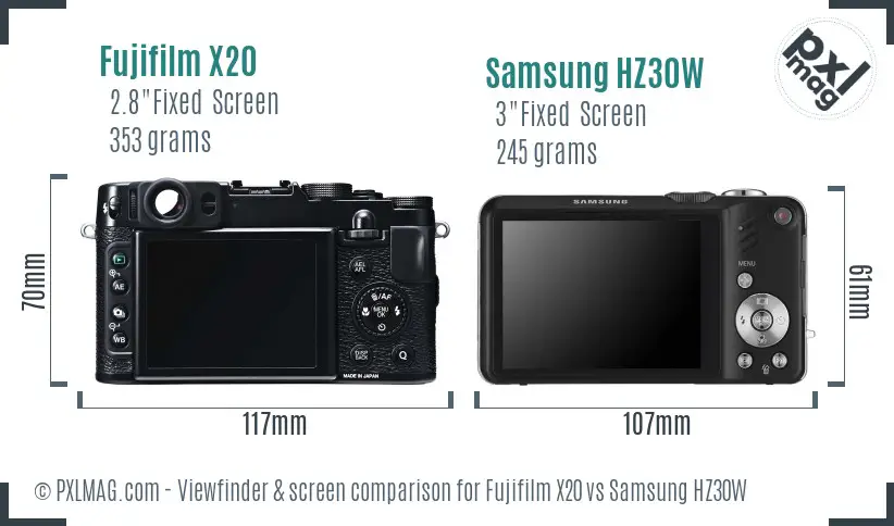 Fujifilm X20 vs Samsung HZ30W Screen and Viewfinder comparison