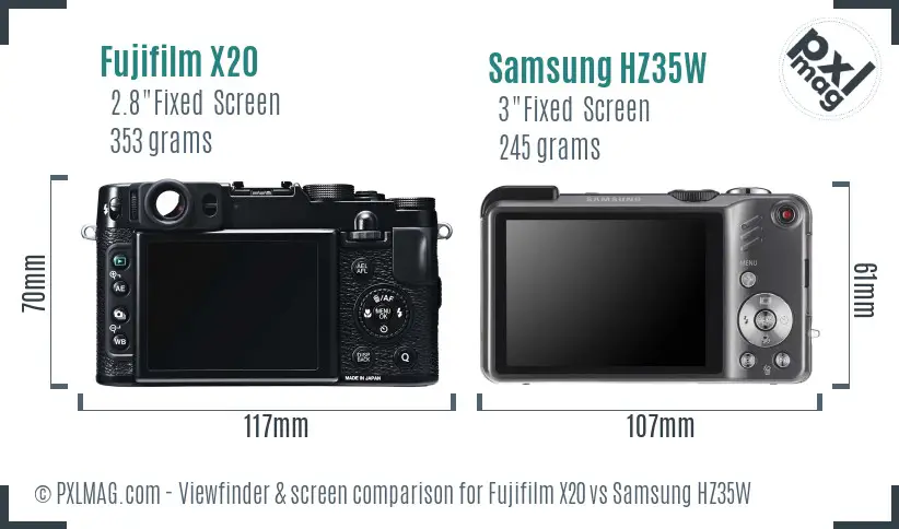 Fujifilm X20 vs Samsung HZ35W Screen and Viewfinder comparison