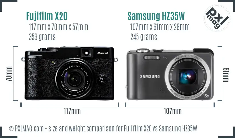 Fujifilm X20 vs Samsung HZ35W size comparison