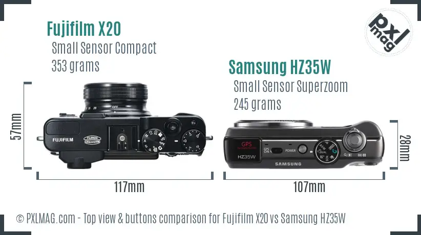Fujifilm X20 vs Samsung HZ35W top view buttons comparison