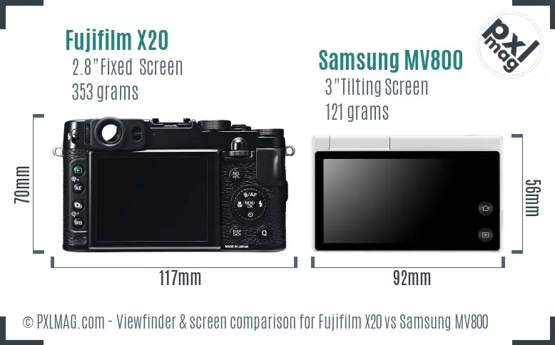 Fujifilm X20 vs Samsung MV800 Screen and Viewfinder comparison