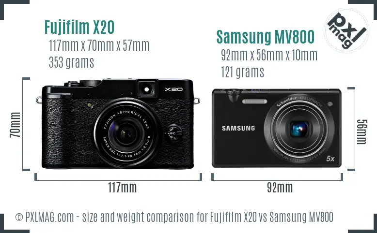Fujifilm X20 vs Samsung MV800 size comparison