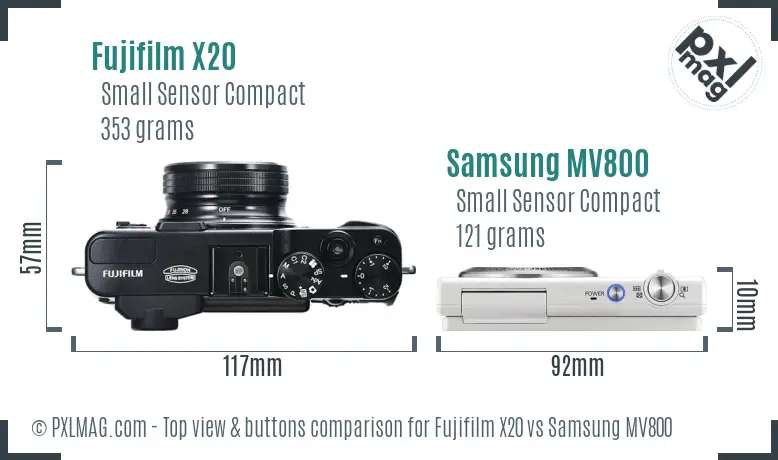 Fujifilm X20 vs Samsung MV800 top view buttons comparison