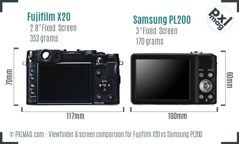 Fujifilm X20 vs Samsung PL200 Screen and Viewfinder comparison