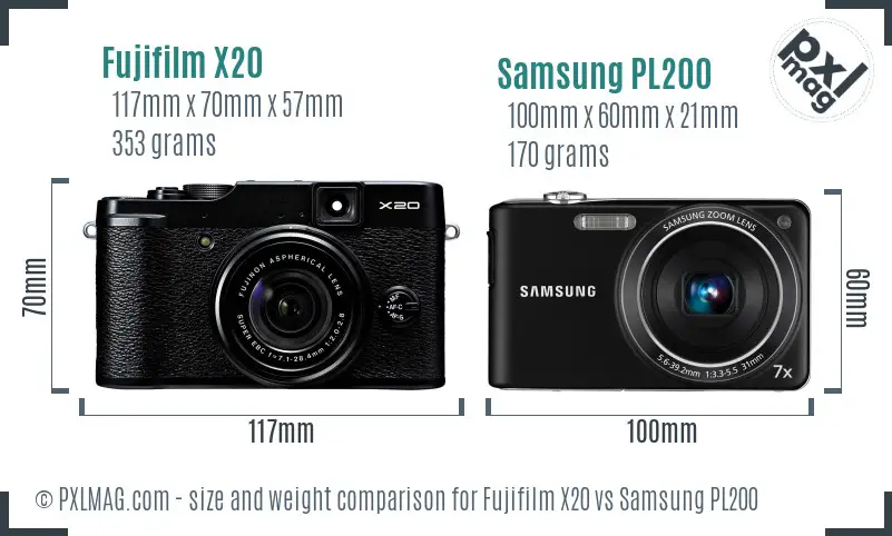 Fujifilm X20 vs Samsung PL200 size comparison