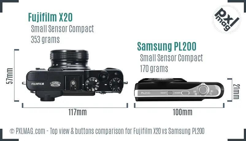 Fujifilm X20 vs Samsung PL200 top view buttons comparison