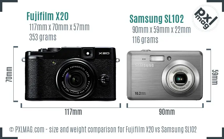 Fujifilm X20 vs Samsung SL102 size comparison