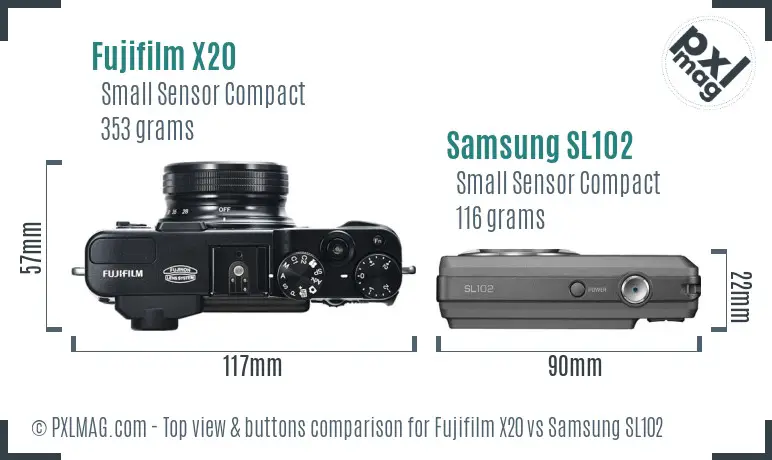 Fujifilm X20 vs Samsung SL102 top view buttons comparison