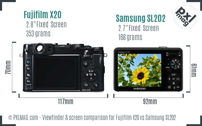 Fujifilm X20 vs Samsung SL202 Screen and Viewfinder comparison