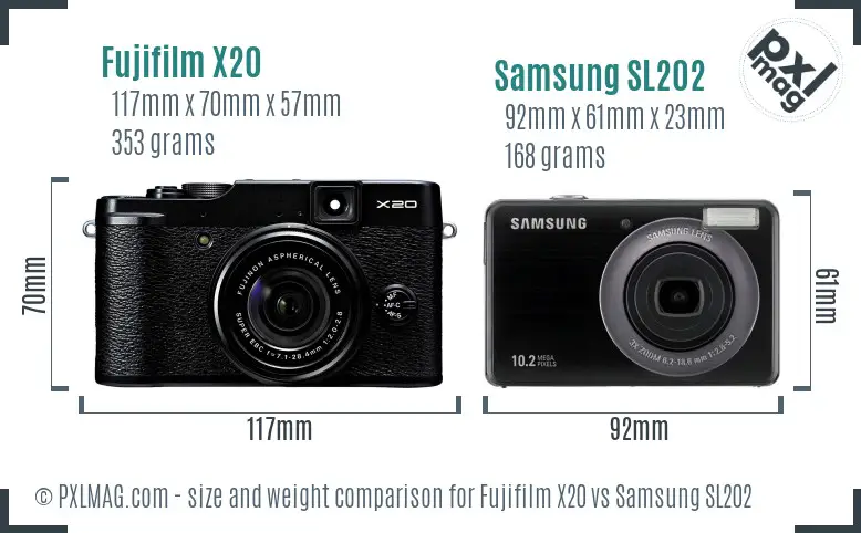 Fujifilm X20 vs Samsung SL202 size comparison