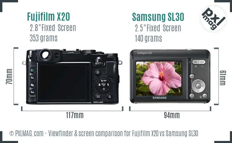 Fujifilm X20 vs Samsung SL30 Screen and Viewfinder comparison