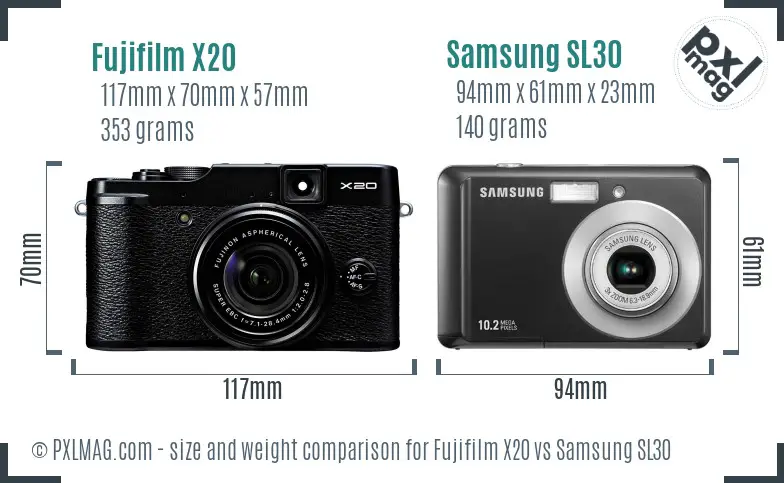 Fujifilm X20 vs Samsung SL30 size comparison