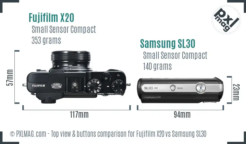 Fujifilm X20 vs Samsung SL30 top view buttons comparison