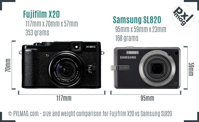 Fujifilm X20 vs Samsung SL820 size comparison