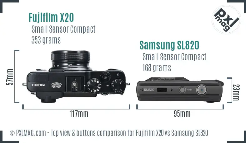 Fujifilm X20 vs Samsung SL820 top view buttons comparison