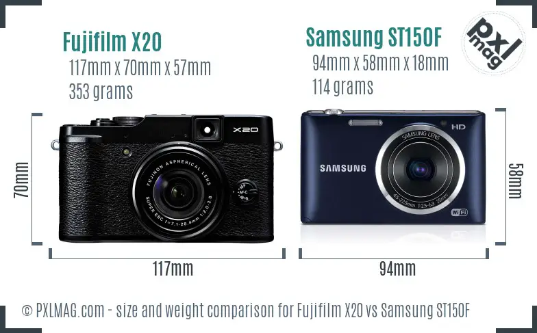 Fujifilm X20 vs Samsung ST150F size comparison
