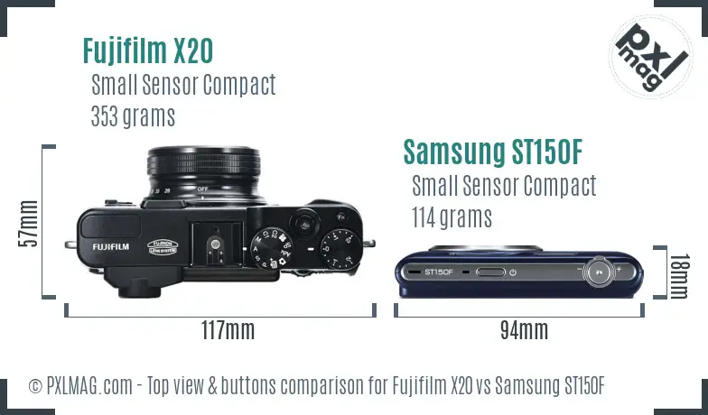 Fujifilm X20 vs Samsung ST150F top view buttons comparison