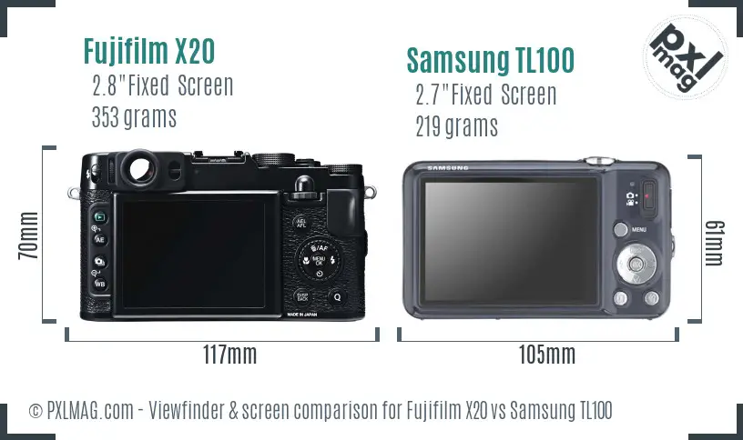 Fujifilm X20 vs Samsung TL100 Screen and Viewfinder comparison