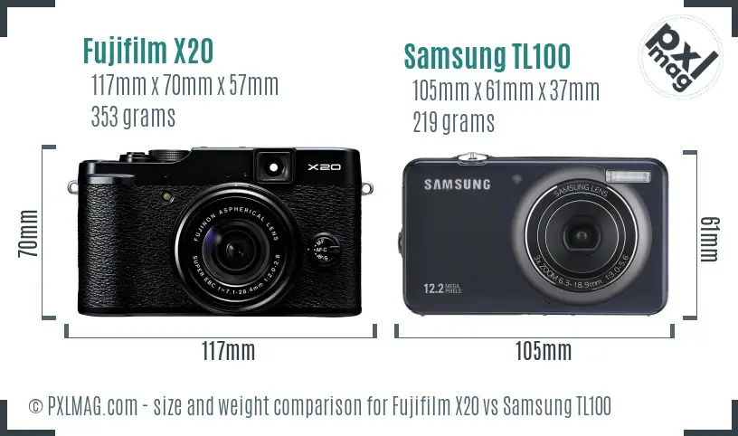 Fujifilm X20 vs Samsung TL100 size comparison