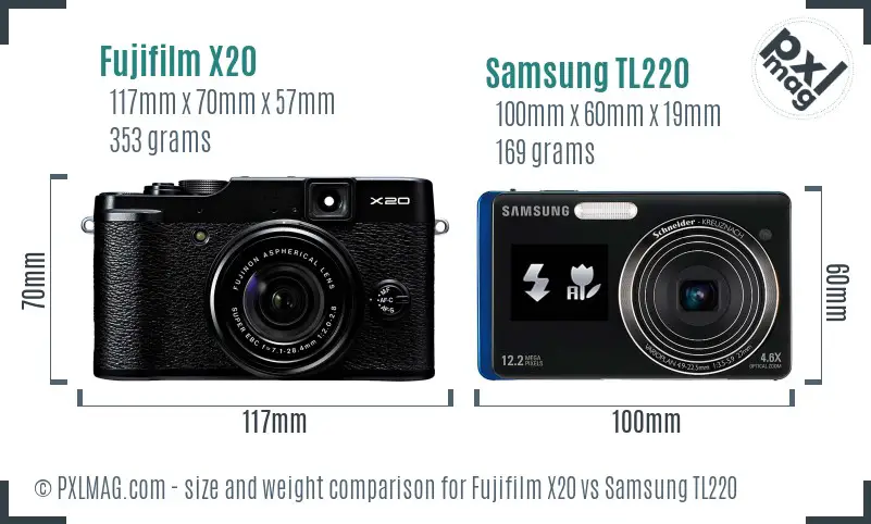 Fujifilm X20 vs Samsung TL220 size comparison