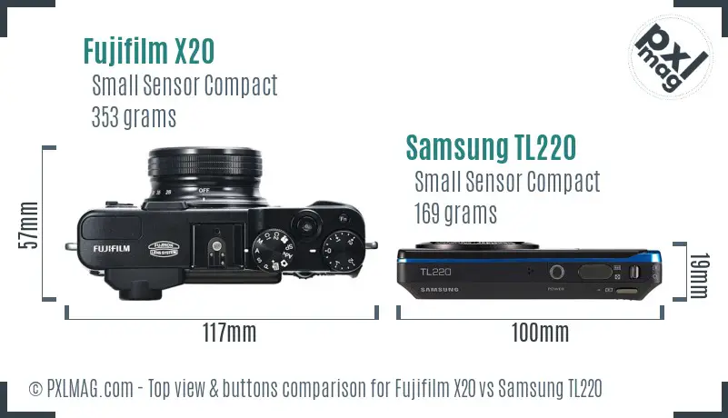 Fujifilm X20 vs Samsung TL220 top view buttons comparison