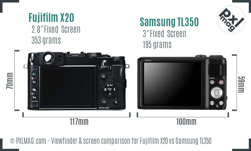 Fujifilm X20 vs Samsung TL350 Screen and Viewfinder comparison
